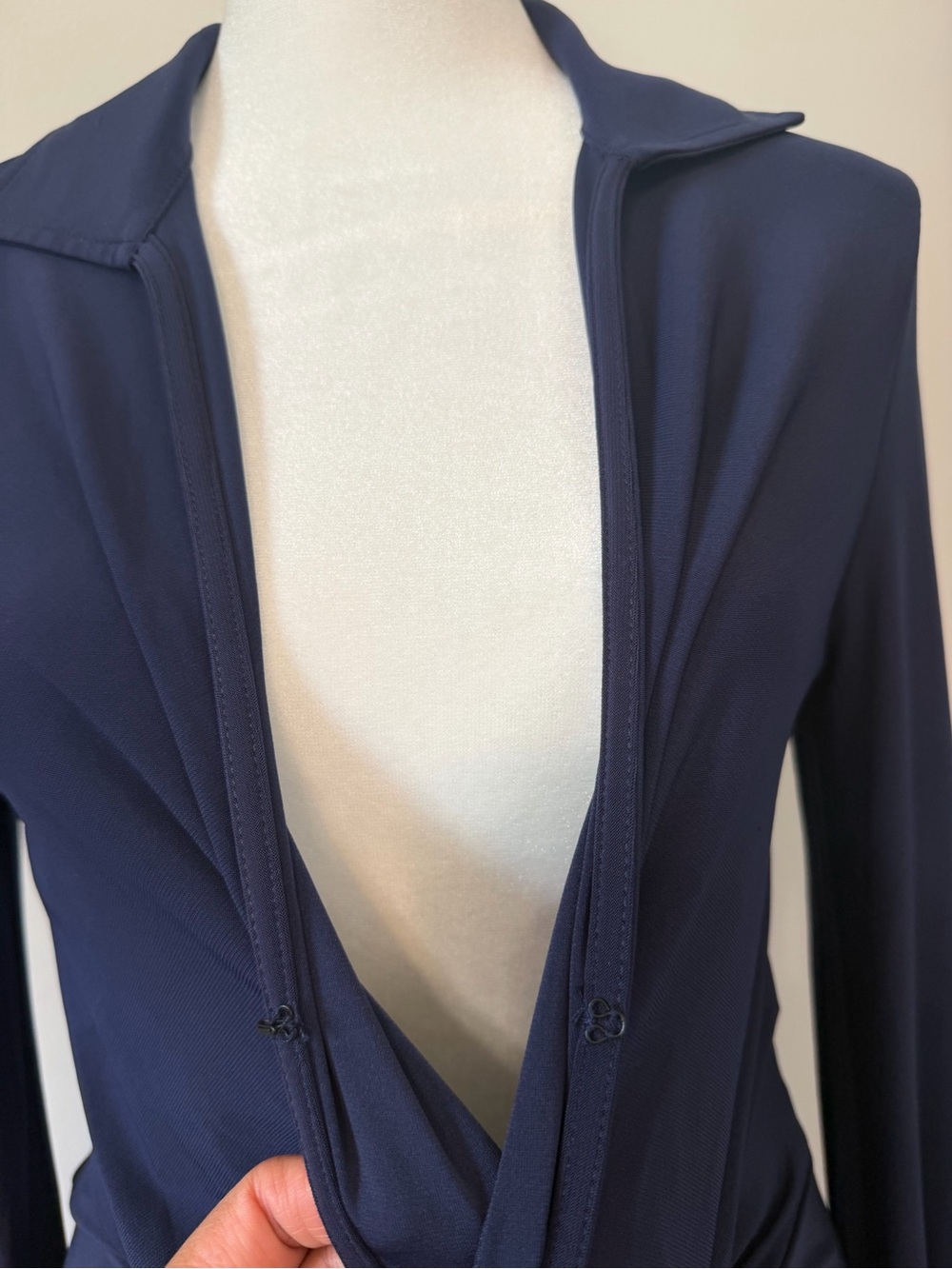 VENUS Deep Navy Twist-Front Maxi Dress • Long Sleeve Smocked Cuffs • Size M - Picture 8 of 13